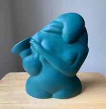 DONNA POLSENO 11" Green Ceramic Nude Woman With Vessel Art Deco Style Vase