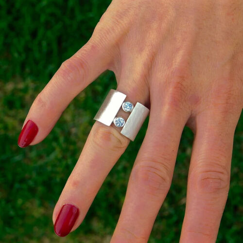 Anillo de cristal de plata esterlina 925 banda ancha y anillo destacado hecho a mano todos los tamaños - Imagen 1 de 12