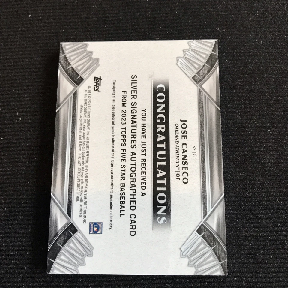 2023 Topps Five Star Jose Canseco Silver Signatures Green Auto Autograph #3/15 - Image 2 of 2