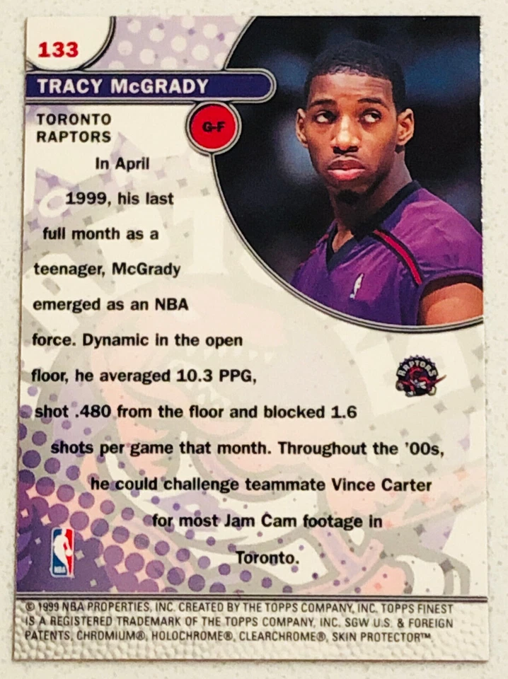 Tracy McGrady 1999-2000 Topps Finest Sensations NM-MT Card w/ coating #133 - Image 2 of 2