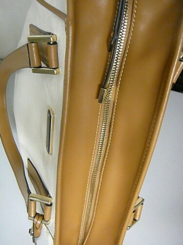 Leather Bag 17”x11” Dana Buchman - Cream/Tan Trim - Picture 7 of 12