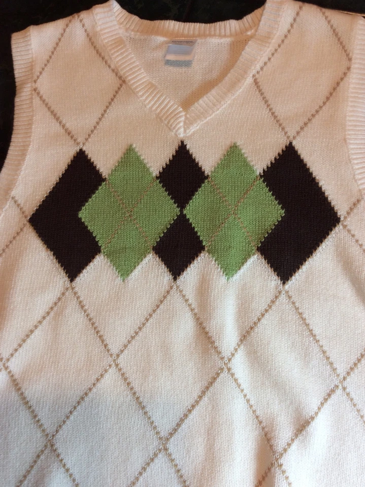 Chaleco Suéter Gymboree Niños Sin Mangas en Blanco con Diamante Verde y Marrón 7/8 Foto 2 de 4