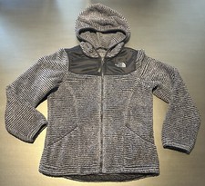 North Face Girl s Oso Black/Gray stripe hoodie jacket Sz Large 14/16