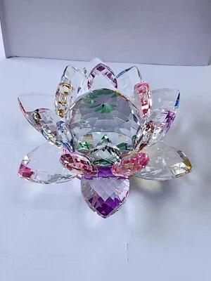 HOMEELABADOR RAINBOW CRYSTAL LOTUS FLOWER ORNAMENT LARGE CRYSTAL CRAFT HOME DECOR FLOWER 15CM