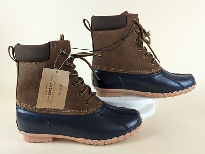 Weatherproof Vintage Adam II Duck Boots Mens M Tan Navy Faux Leather  Shoes NEW