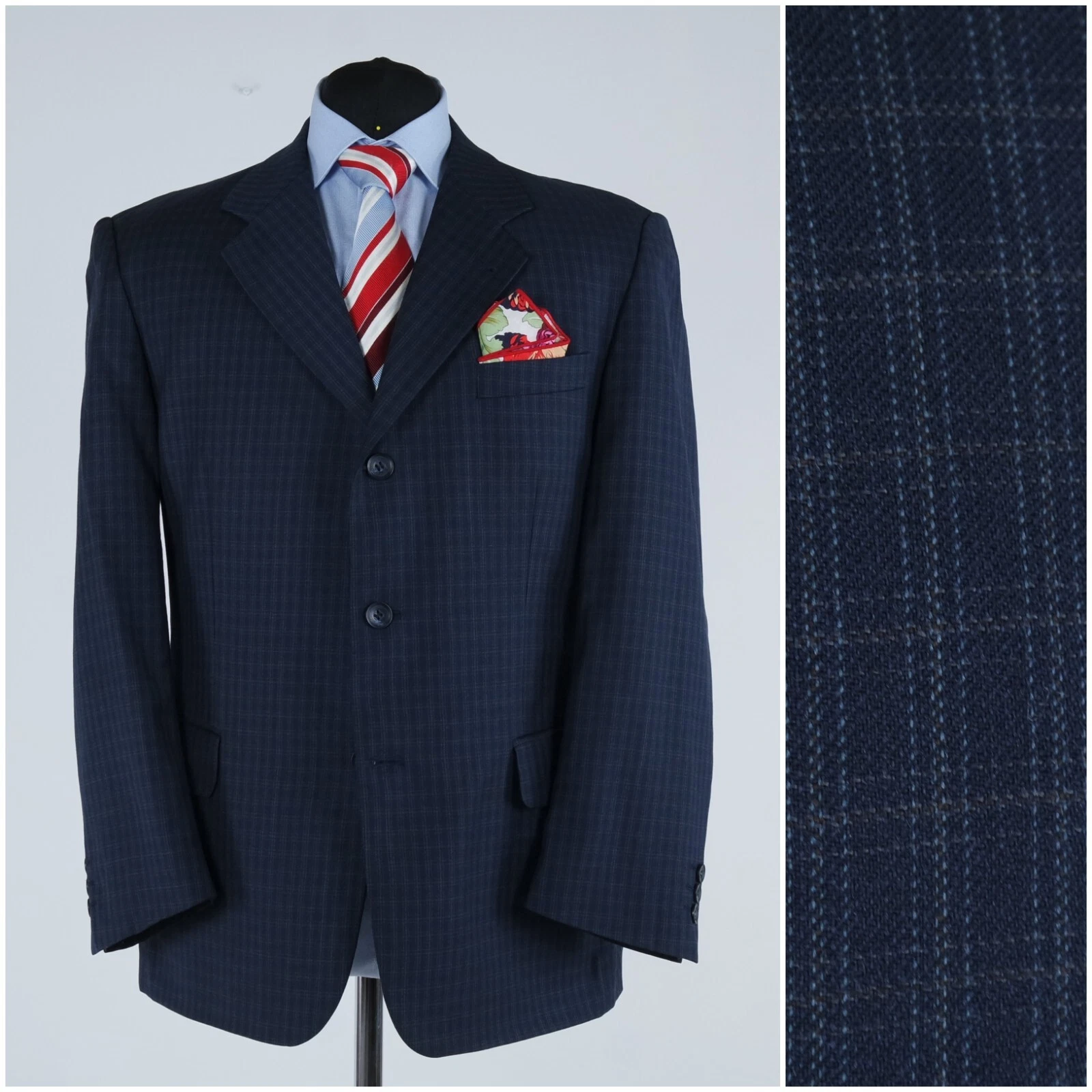 Mens Check Blazer 42S UK Size ALEXANDER MILTENBERG Blue Wool Sport Coat Jacket
