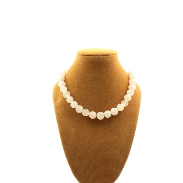 Steine Und Mineralien. Halskette Perlen Rosenquarz 8 Mm Kette Aus Edelstahl.-image