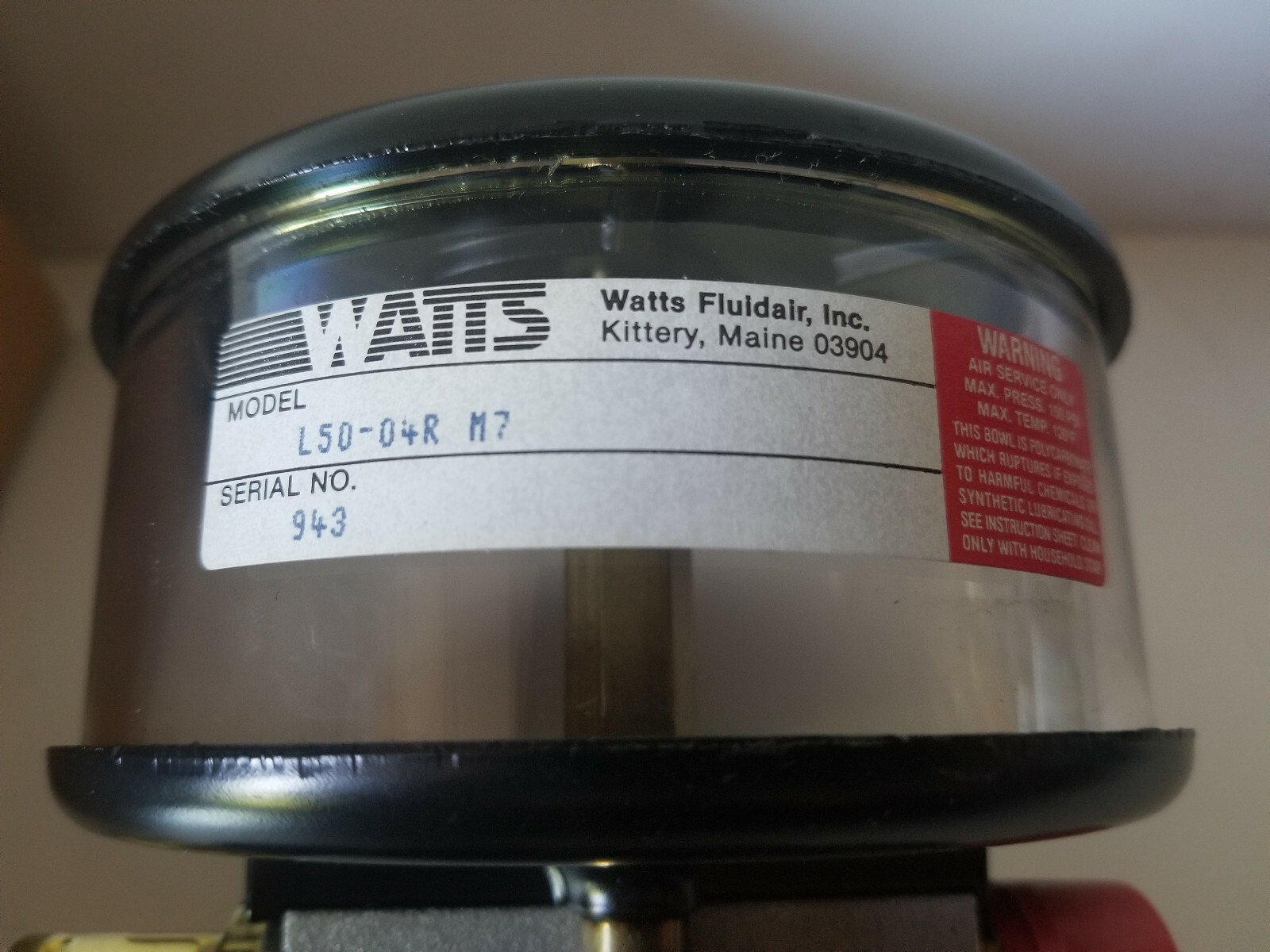 Lubrificatore Aria Watts Parker L50-04R-M7 1/2 NPT Con Serbatoio - Nuovo USA