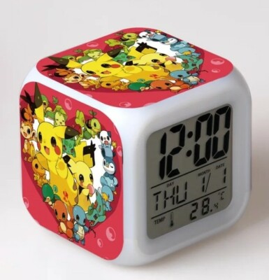 Pokemon Led Alarm Clock 7 Colors Interchangeable Thermometer Function 