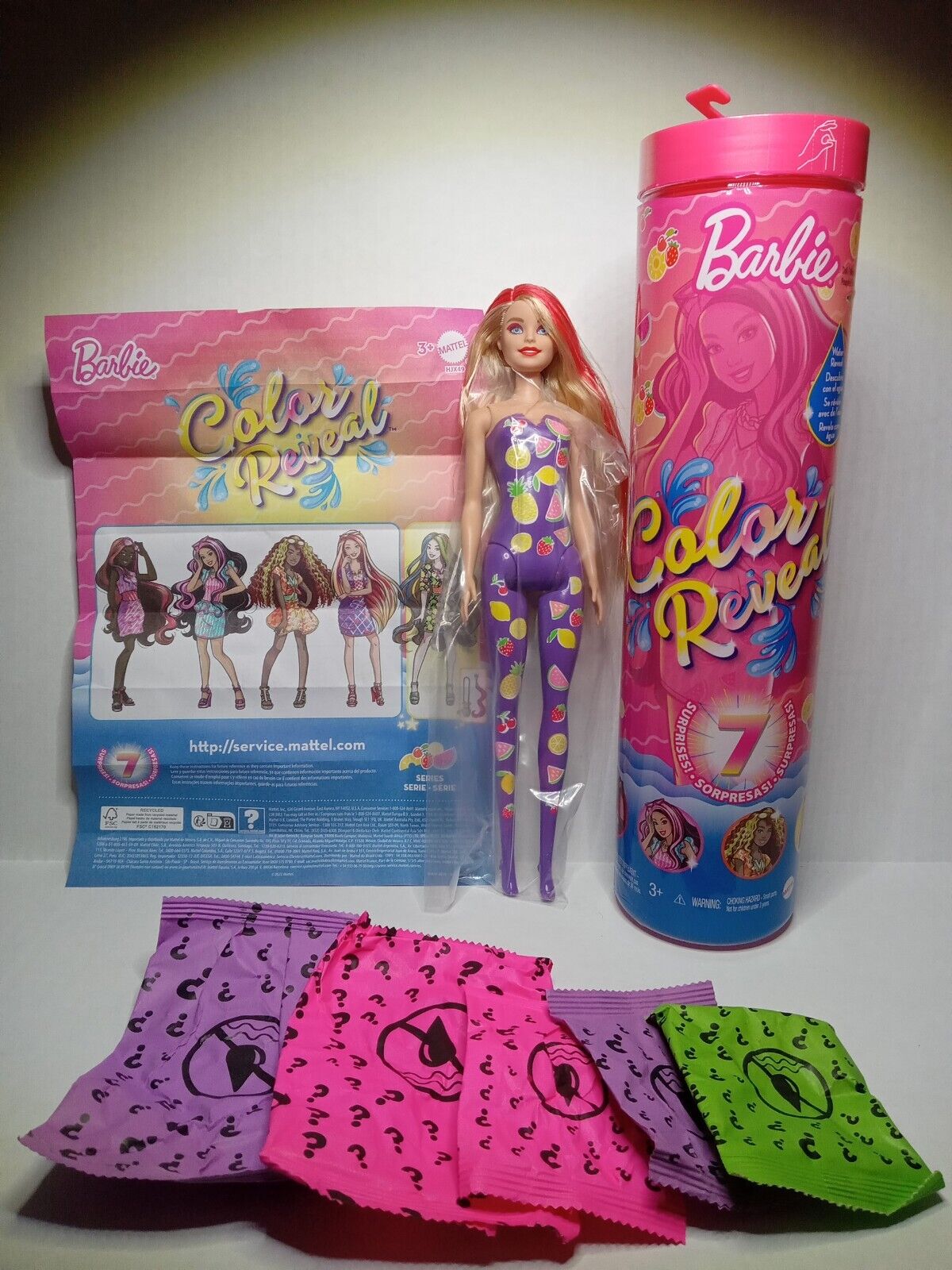 Barbie Color Reveal Doll Sweet Fruit Series Blonde Red Streaks Cherry  scented