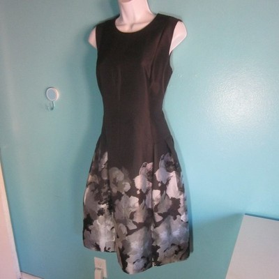 Carmen Marc Valvo Women Size 10 Midi Length Black Floral Accented Cocktail Dress