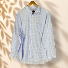 Pronto Uomo Shirt Men 34/35 Blue Plaid Button Up Collared Long Sleeve Cotton