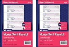 Adams Money and Rent 2pcs Receipt Book, 2-Part Carbonless, 7-5/8" x White/Canary