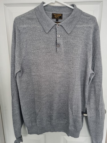William Hunt Polo Long Sleeve Shirt Mens Medium Grey Luxury Yarn Wool Savile Row - Picture 1 of 10