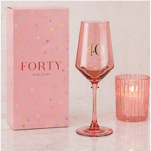 B&Q -  Gifts Confetti Design 40Th Birthday Gift Boxed Wine Glass 23Cm With Gold Detailing - Image 2
