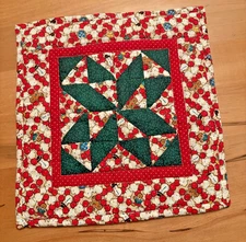 Handmade Quilted Christmas Table Topper Popcorn Garland Fabric  ~12.5 x 13"