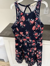 Rewind Women s L Navy Floral Halter Sleeveles...