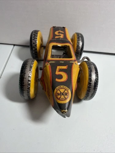 Vintage Marx Tin Litho Wind Up No. 5 Racer Race Car 5 Inch Long - Working - RARE