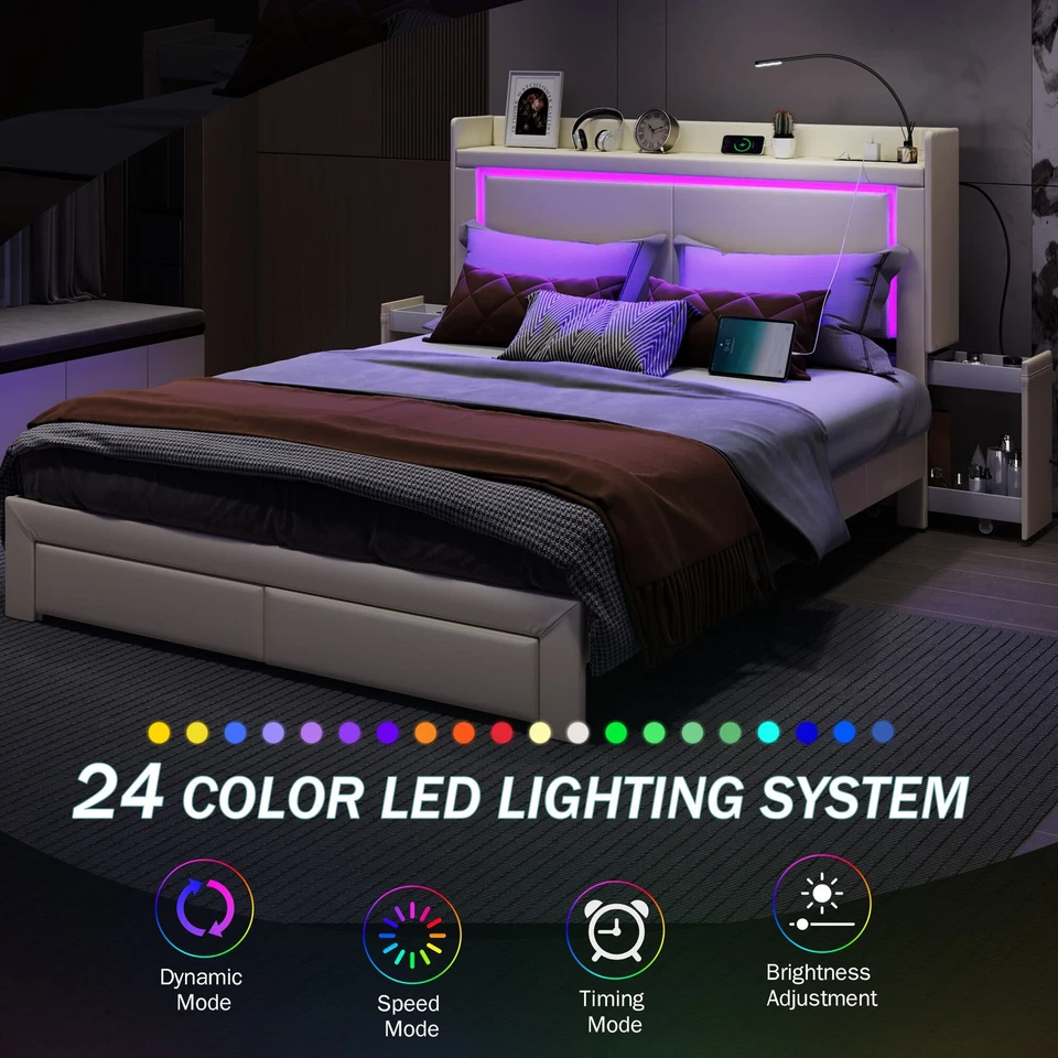 Armação de cama queen size com cabeceira, queen size com estação de carregamento e 2 gavetas - Imagem 4 de 4