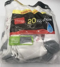 Hanes Men’s No Show Socks Shoe Size 6-12 White 17 Pairs No Show