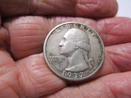 1937-S Washington Silver Quarter Higher Grade VF++ Original With Some Toning