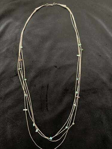 VTG Native American Navajo 4 Strand Sterling Liquid Silver Beads Necklace.