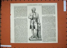 Original Old Antique Print 1874 Statue Dr Priestley Birmingham Man Victorian