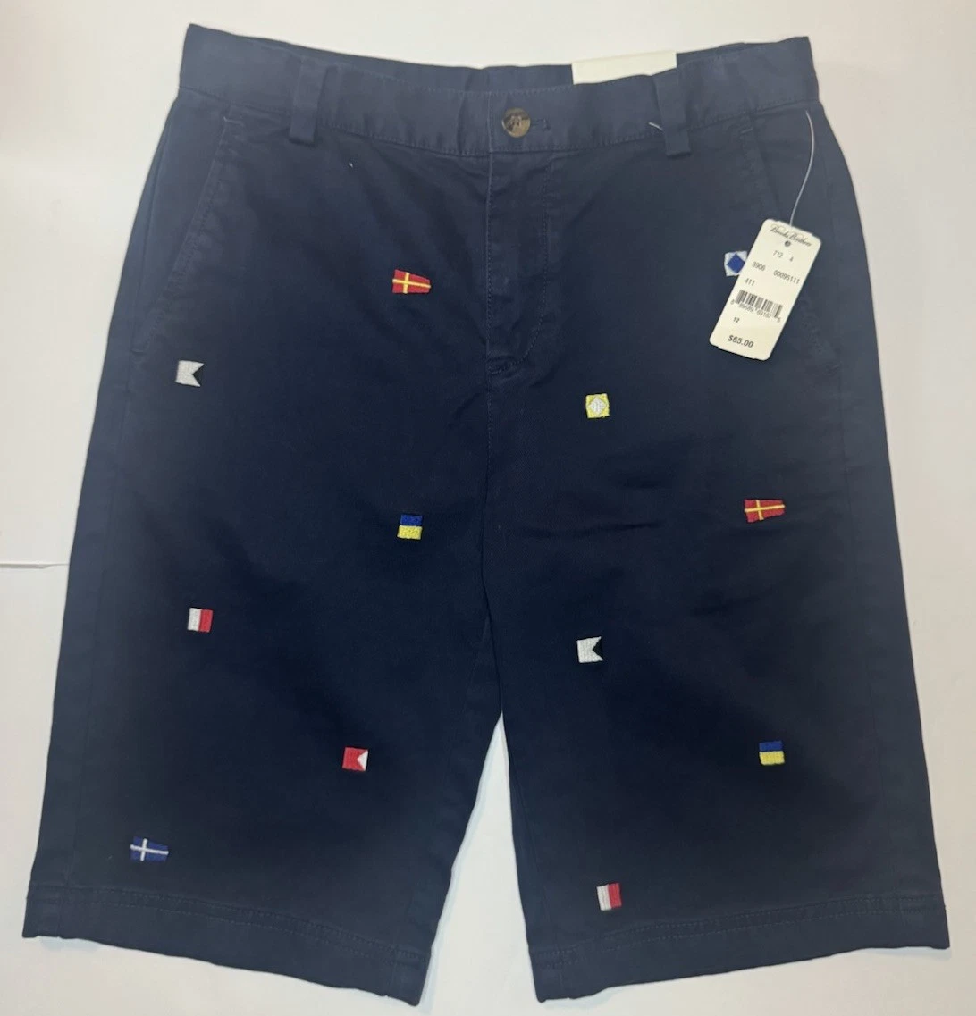 Brooks Brothers Boys Shorts 12 Navy Flag Embroidered NWT Preppy
