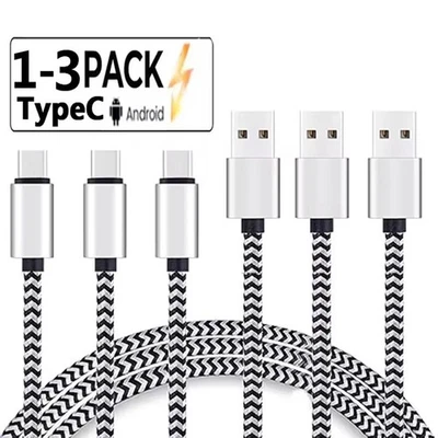 Pack3 HeavyDuty USB to Type C Charging Cable Fast Phone Charger Long 1m 2m 3m UK - Image 1 of 4