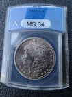 1881 S Morgan Silver Dollar. Graded MS 64 Beautifully Toned Free Ship .01 Start