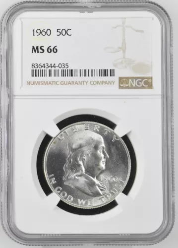 1960  FRANKLIN US Half Dollar,   MS66 by NGC,   an EXQUISITE looking coin!!!!