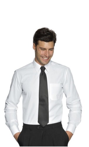 4 Camicie Isacco Uomo Manica Lunga Bianca Taschino Cotone Cameriere Receptionist - Foto 2 di 5