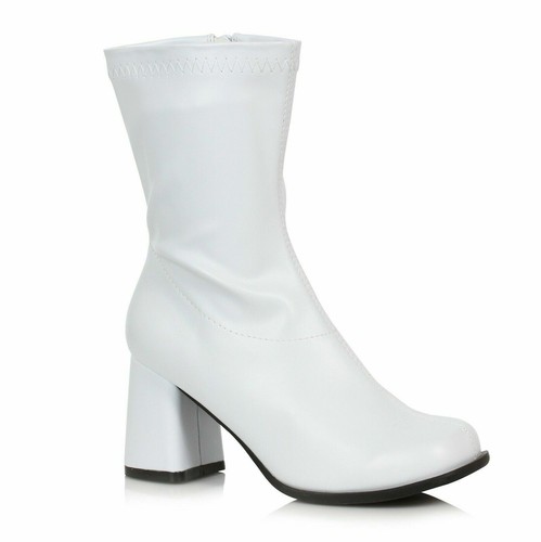 White Disco 70s Hippie Shoes GoGo Dancer Mod Band Flag Girl Costume Boots Womans - Afbeelding 1 van 4