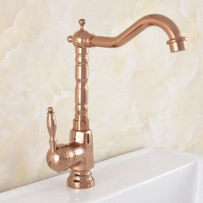 Rose Gold Brass Bathroom Basin Faucet Swivel Spout Deck Mounted Sink Mixer Tap