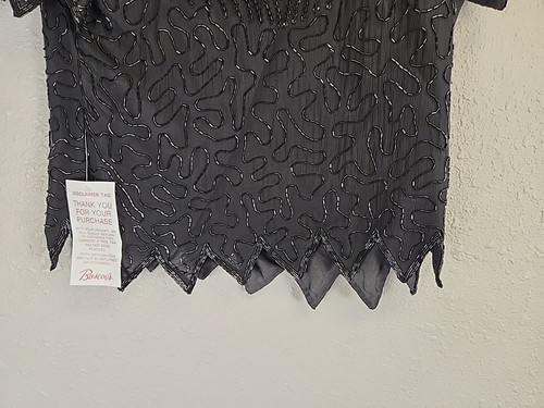 VTG Denise Elle Black Beaded Sequined Top Silk SZ M - Picture 4 of 6