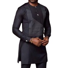 Mens Retro Slim Fit Work Performance Clothing Trousers Striped Shirt 2 Piece Set