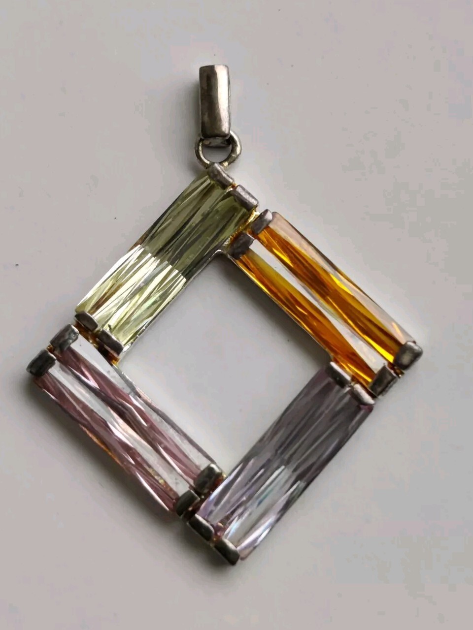 925 Sterling Silver Multi Gemstone 2" Pendant Sig… - image 1