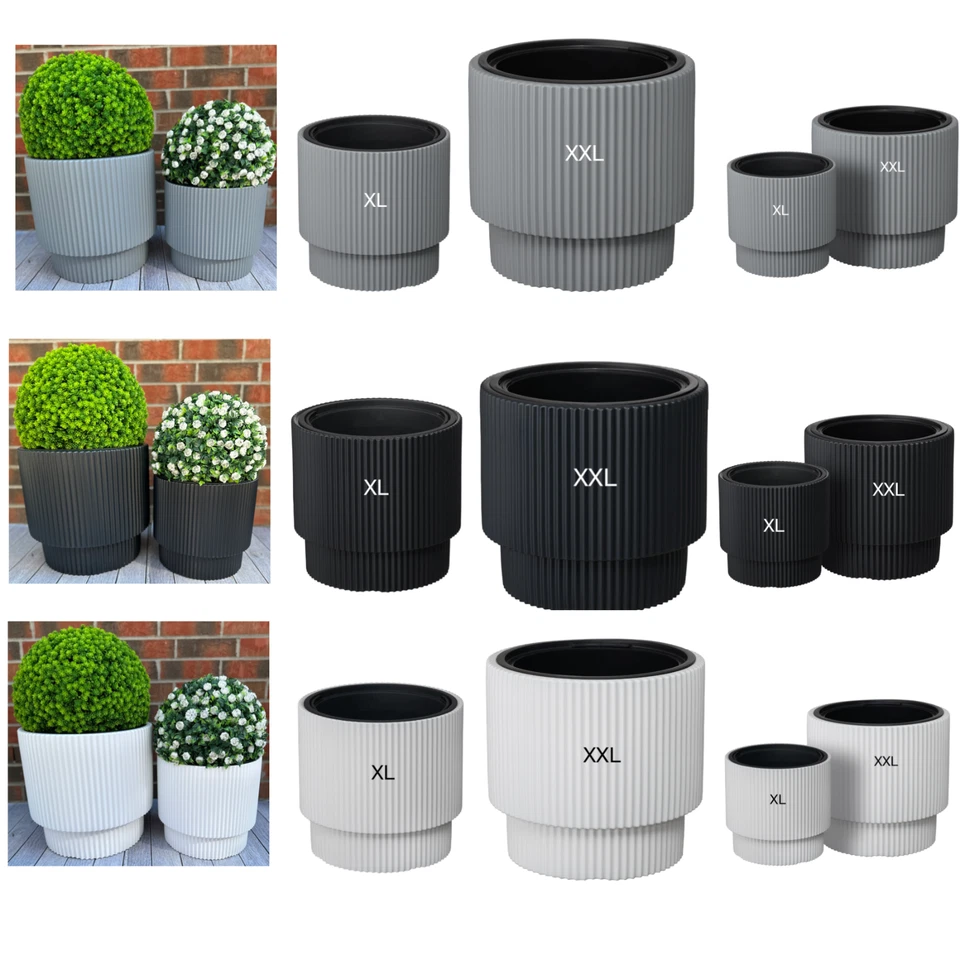 Blumenkübel Blumentopf mit Bewässerung Einsatz Rund Rillen 3 Farben XL/XXL Groß - Bild 3 von 4