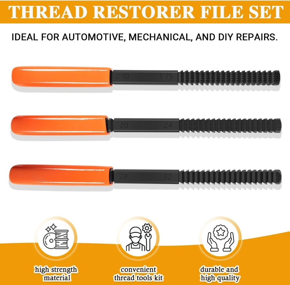 Thread Restorer File Set/Metric and SAE Thread Restoring Chaser File Set - 3PCS - Image 2 of 4