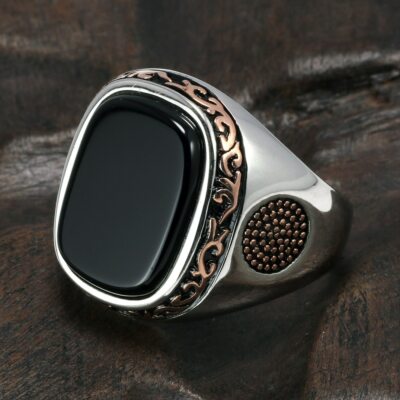 Anillos de plata para hombre pura real s925 Retro con ónix negro