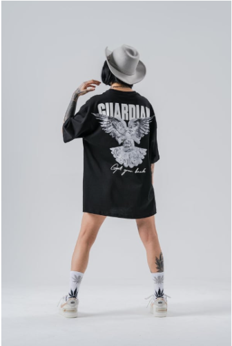 Guardian Black Embossed Oversized 100% cotton quality women's urban t-shirt - Picture 1 of 5