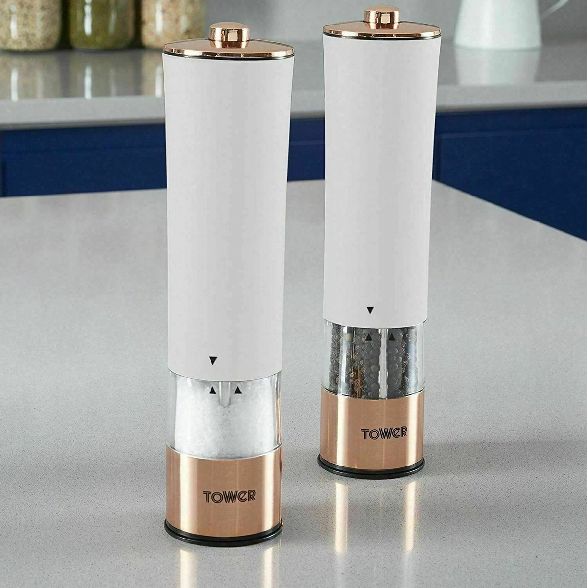 Tower Rose Gold Electric Salt and Pepper Mill – White