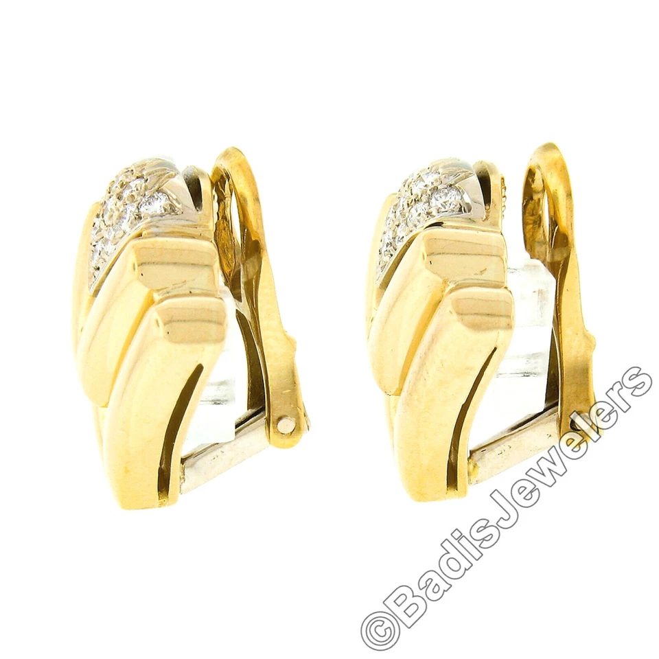 Mayors Italian 18k Gold .50ct Pave Diamond Polished Chevron "V" Clip On Earrings - Image 3 of 4