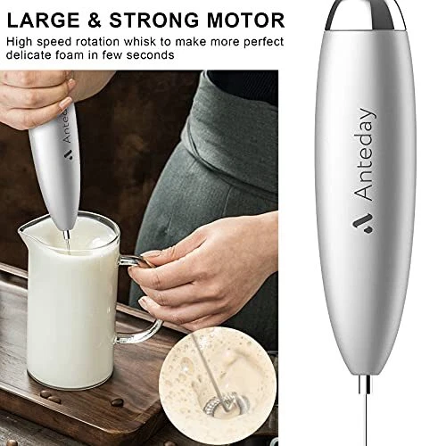 Milk Frother, Coffee Frother Handheld, Hand Mixer, Upgraded Motor Silver