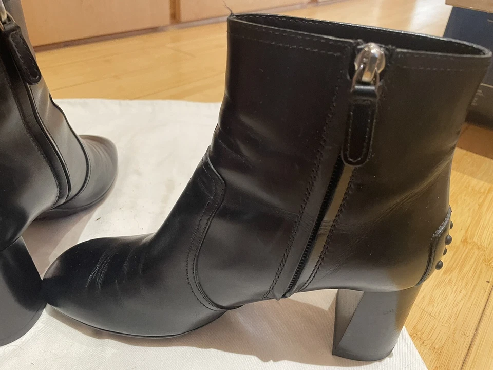 Botines TOD's Puntera Cuadrada Cuero Negro Tacón Talla 36,5 Foto 3 de 4