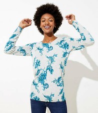 LOFT NWT Floral Essential Round Neck Sweater - Icy Grey Heather - Size X Small