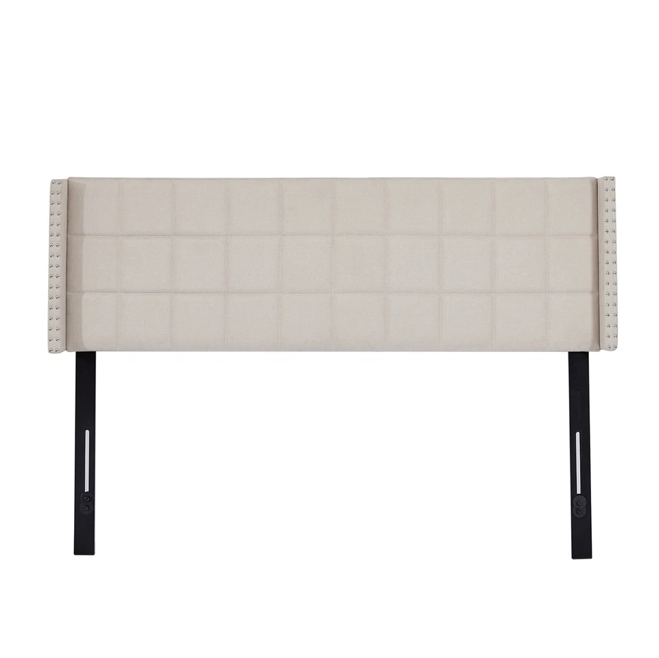 Cabecero tapizado tamaño queen solo cabecero de cama de tela de lino acolchado Foto 2 de 4