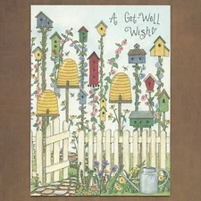 Unused Vintage DEB STRAIN Saltbox Illustrations Get Well Card, Birdhouse Beehive
