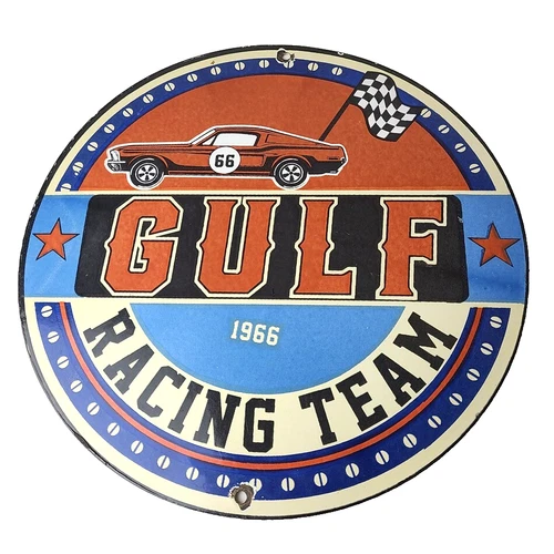 Vintage Gulf Gasoline Sign - Racing Automobile Porcelain Gas Pump Sign
