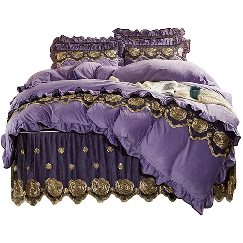 Spitze Samt Bettbezug Set mit 2 Kissenbezügen Doppelbett Queen Bettbezug Weich - Bild 38 von 101